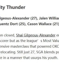 当今联盟十大青年军：雷霆力压马刺领跑，火箭湖人入围前五